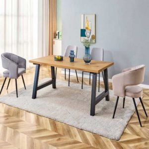 TABLE À MANGER EN BOIS ET MÉTAL NOIR