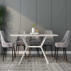 TABLE À MANGER EXTENSIBLE LAQUÉ BLANC PIEDS MÉTAL 4-6 PERSONNES