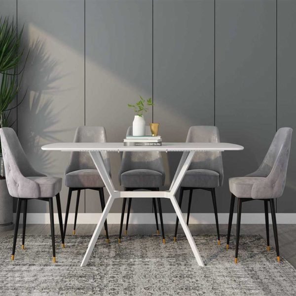 TABLE À MANGER EXTENSIBLE LAQUÉ BLANC PIEDS MÉTAL 4-6 PERSONNES