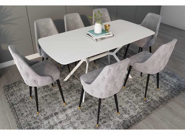 TABLE À MANGER EXTENSIBLE LAQUÉ BLANC PIEDS MÉTAL 4-6 PERSONNES - Image 3